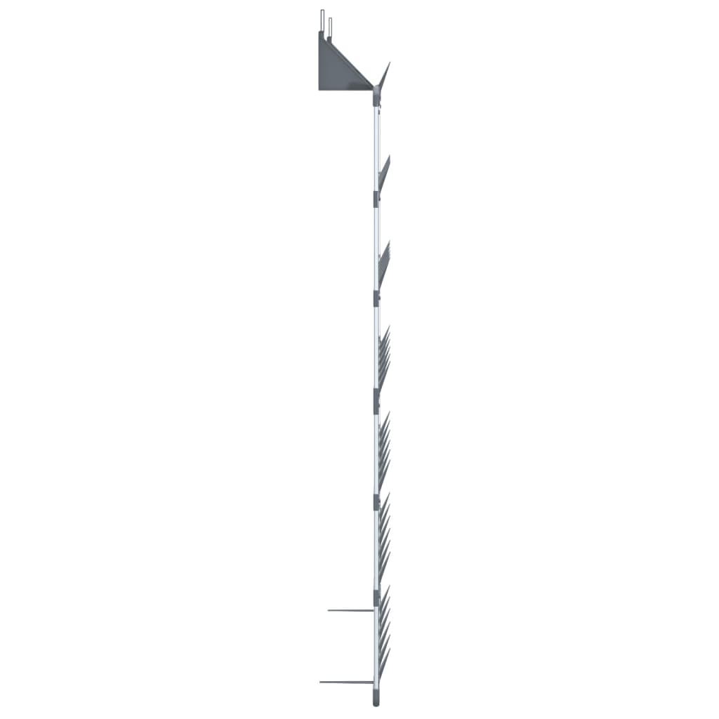 Silver aluminum hanging shoe rack with 7 rows for 21 pairs of shoes.