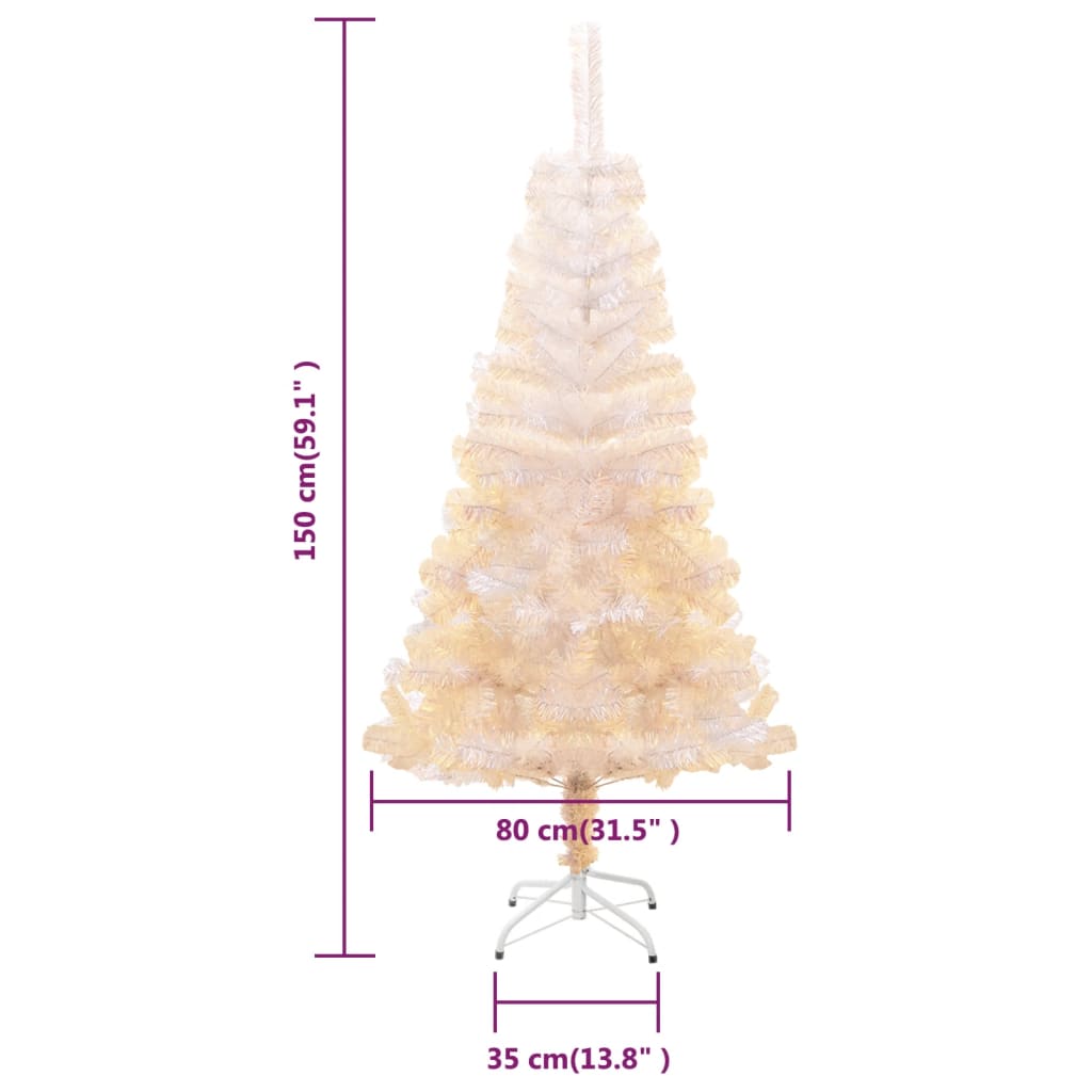 5ft white artificial Christmas tree with iridescent PVC tips and a sturdy steel stand.