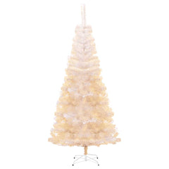 6ft white iridescent artificial Christmas tree with a sturdy steel stand and vibrant branch tips.