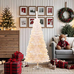 6ft tall white iridescent artificial Christmas tree with a sturdy steel stand and vibrant branch tips.