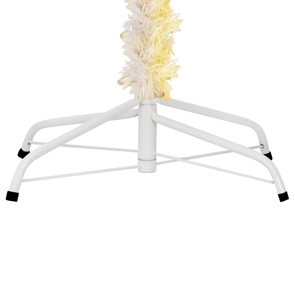 6ft tall white iridescent artificial Christmas tree with a sturdy steel stand and vibrant branch tips.