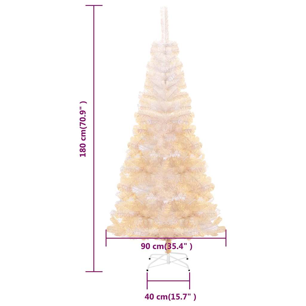 6ft white iridescent artificial Christmas tree with a sturdy steel stand and vibrant branch tips.