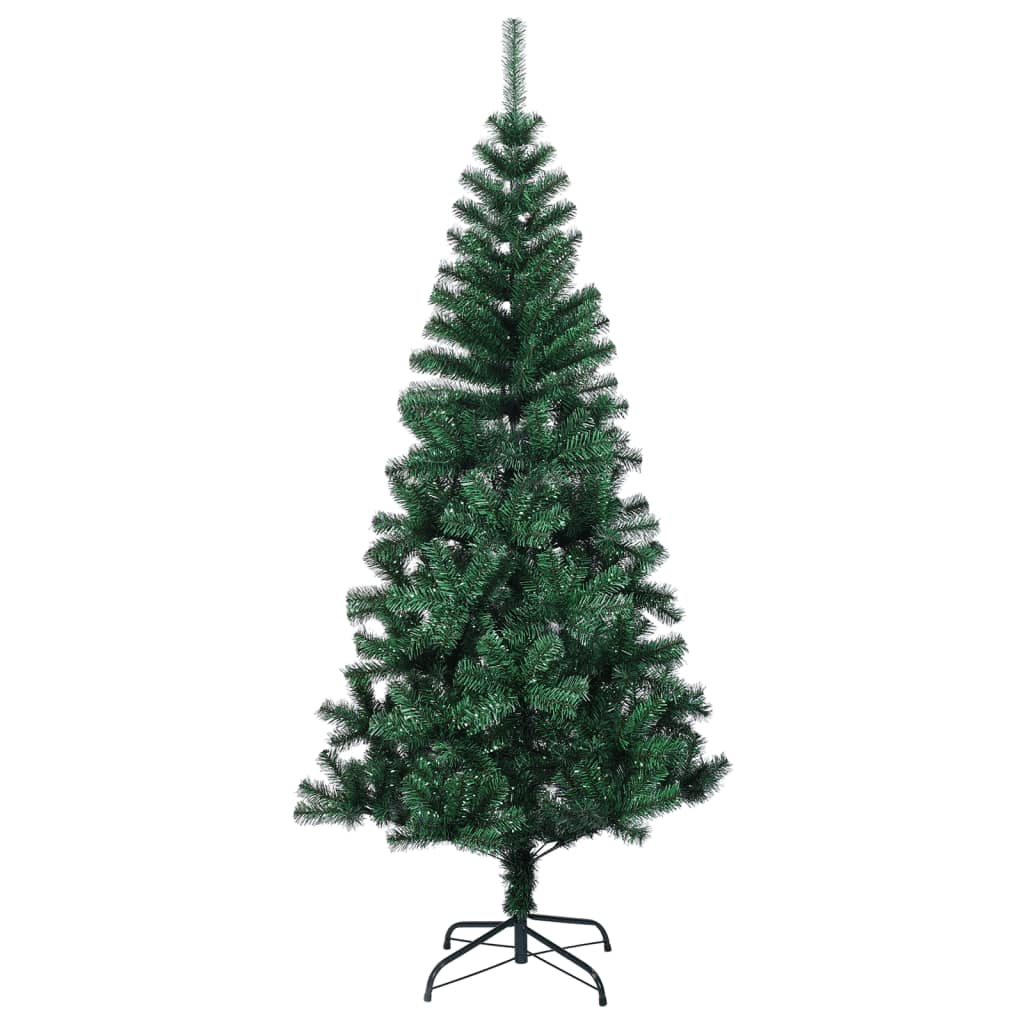5ft green iridescent artificial Christmas tree with a steel stand and bushy tips.
