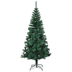 5ft green iridescent artificial Christmas tree with a steel stand and bushy tips.