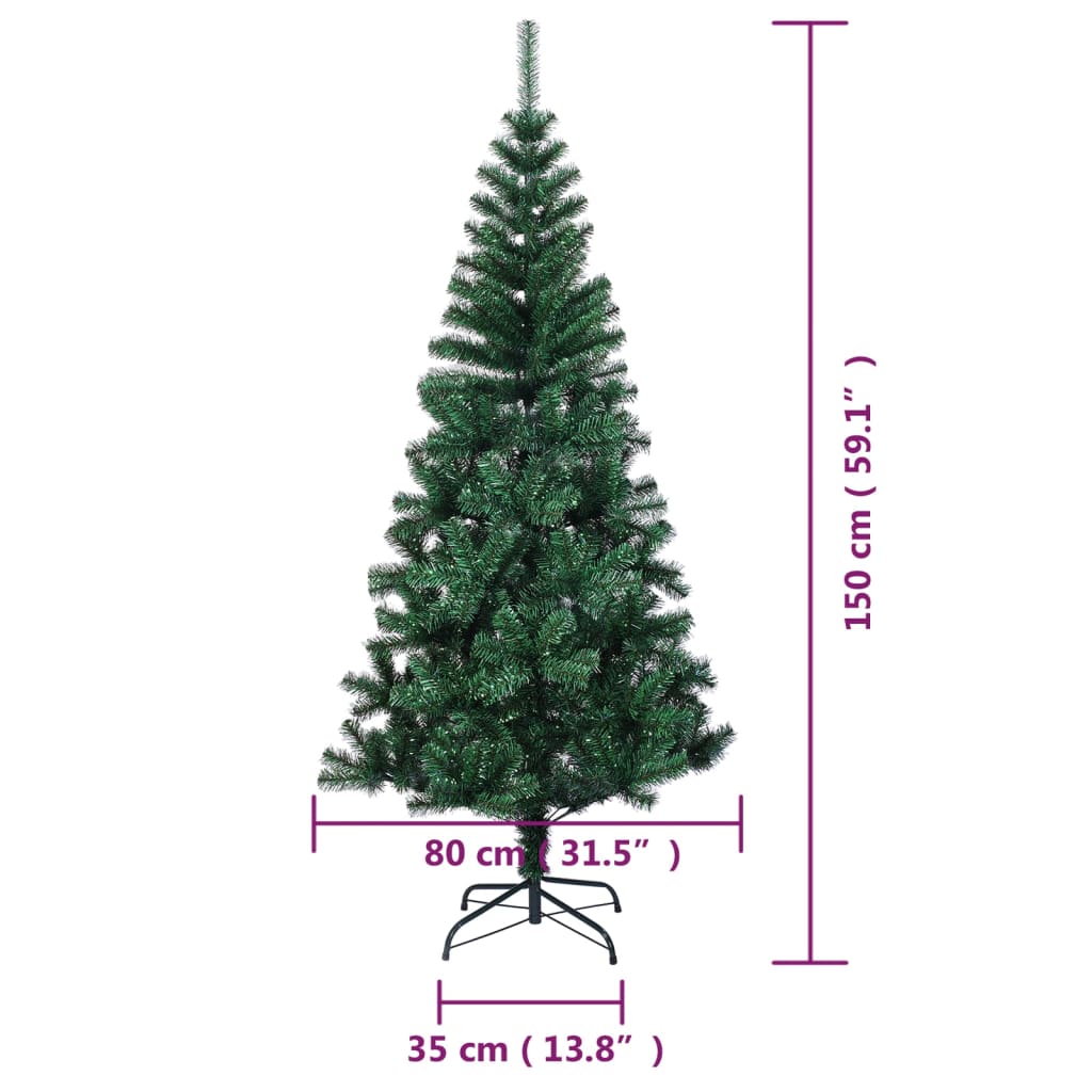 5ft green iridescent artificial Christmas tree with a steel stand and bushy design.