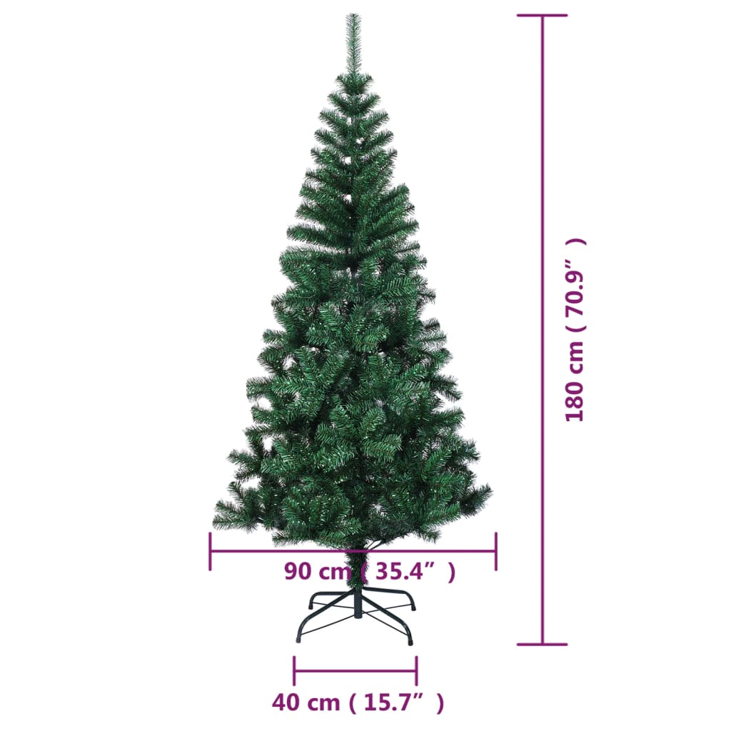 6 ft green PVC artificial Christmas tree with iridescent tips and steel stand, 90 cm tall and 40 cm base.