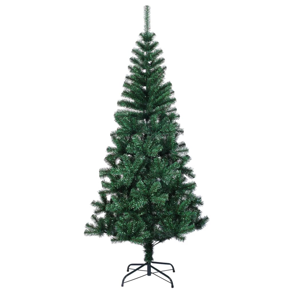 A 7 ft green PVC artificial Christmas tree with iridescent tips and metal stand.