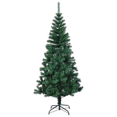 A 7 ft green PVC artificial Christmas tree with iridescent tips and metal stand.
