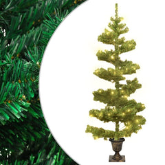 4ft green swirl PVC Christmas tree with 80 warm white LEDs in a bronze pot base.