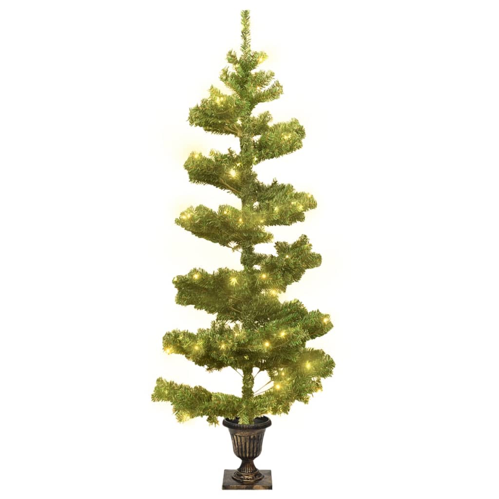 4ft green swirl PVC Christmas tree with 80 warm-white LED lights in a black pot base