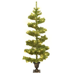 4ft green swirl PVC Christmas tree with 80 warm-white LED lights in a black pot base