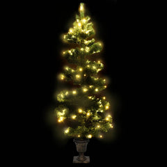 4ft green swirl PVC Christmas tree with 80 warm white LEDs in a steel pot base.