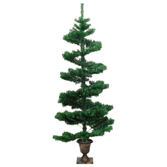 4ft green swirl PVC Christmas tree with 80 pre-lit LEDs in a bronze pot base.