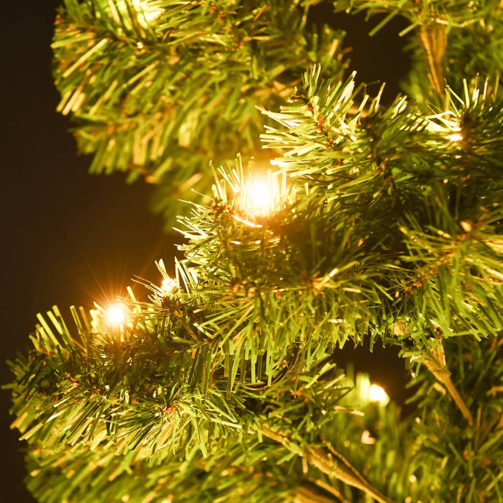 4ft green swirl pre-lit PVC Christmas tree with 80 warm white LEDs on branches.