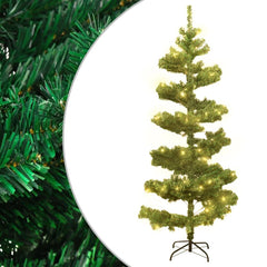 5ft green PVC Christmas tree with swirl branches, 120 warm white LEDs, and steel stand.