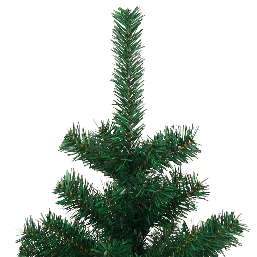 5ft green PVC Christmas tree with swirl design, pre-lit with warm white LEDs, and steel stand.