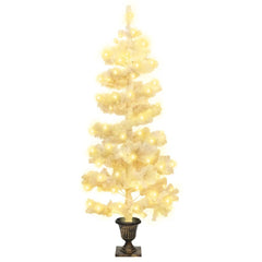 4ft white PVC Christmas tree with swirl branches, warm white LED lights, and black pot base