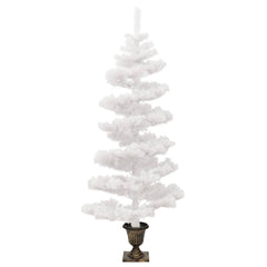 A 4ft white swirl pre-lit PVC Christmas tree in a bronze pot.