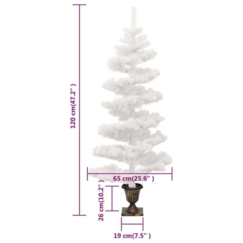 4ft white swirl pre-lit PVC Christmas tree in bronze pot, 65cm tall with 19cm base.