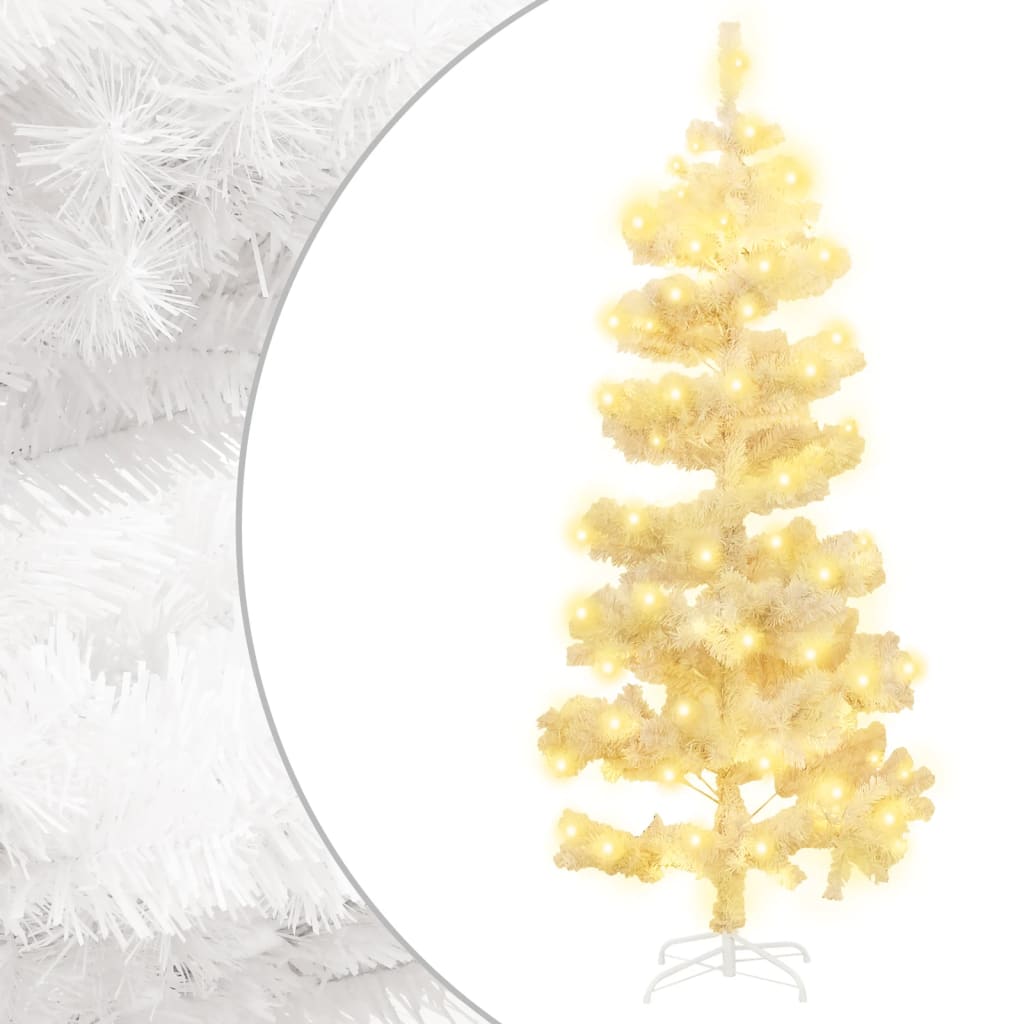 5 ft white swirl pre-lit PVC Christmas tree with stand and warm white LED lights.