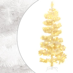 5 ft white swirl pre-lit PVC Christmas tree with stand and warm white LED lights.