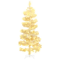 5 ft white PVC Christmas tree with swirl design, warm white LED lights, and metal stand