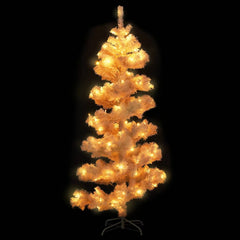A 5 ft white swirl pre-lit PVC Christmas tree with warm white LEDs and metal stand.