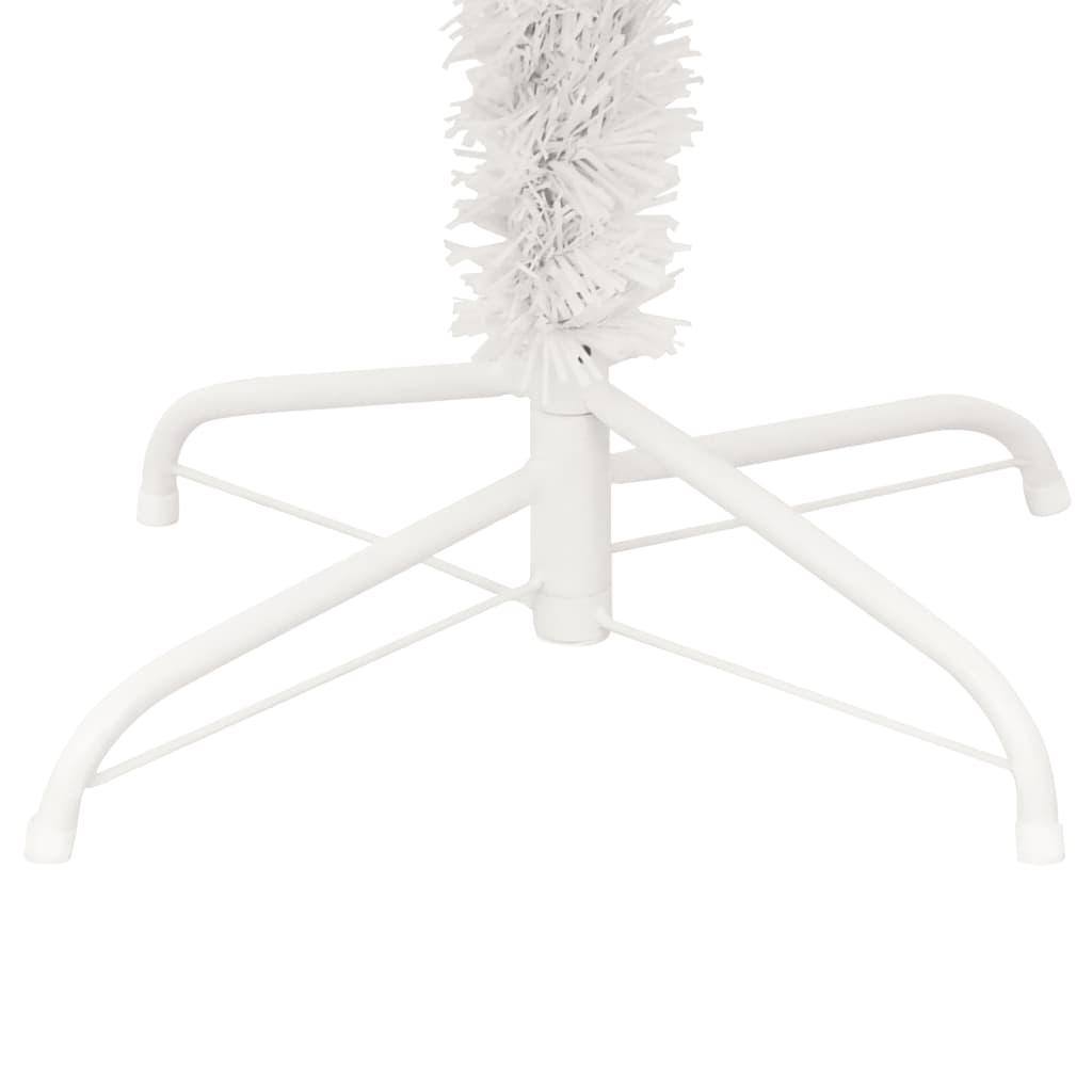 A 5 ft white swirl pre-lit PVC Christmas tree with a stable metal stand.