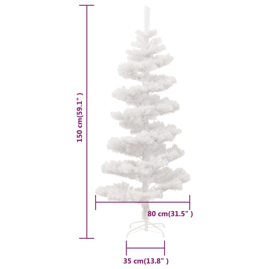 5 ft white swirl pre-lit PVC Christmas tree with stand, 80 cm tall and 35 cm base.