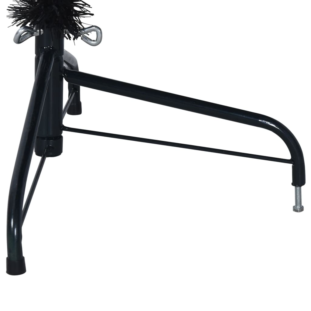 Black 6 ft artificial half Christmas tree with PVC stand, shown from base.