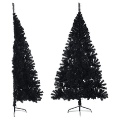 A 7 ft black artificial half Christmas tree with steel stand, shown in side view.