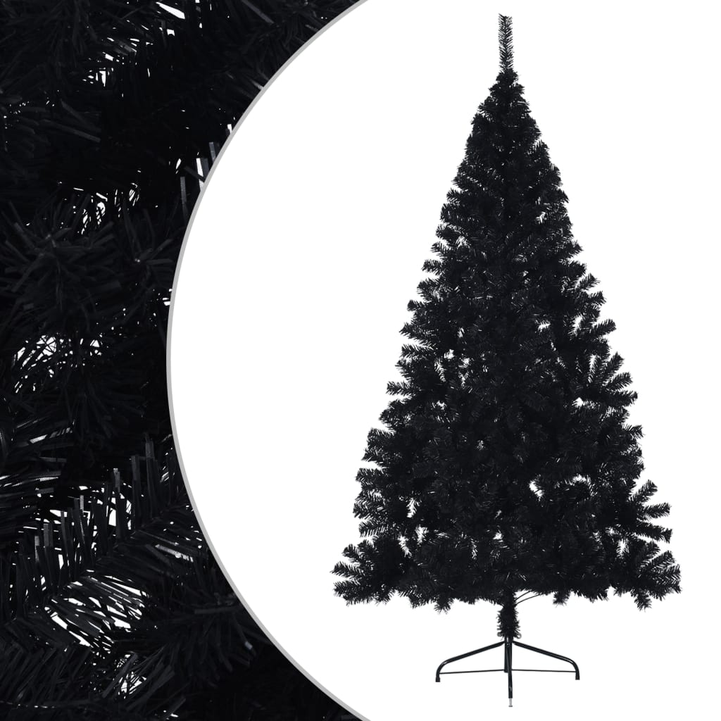 A 7 ft black artificial half Christmas tree with a steel stand.
