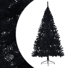 A 7 ft black artificial half Christmas tree with a steel stand.