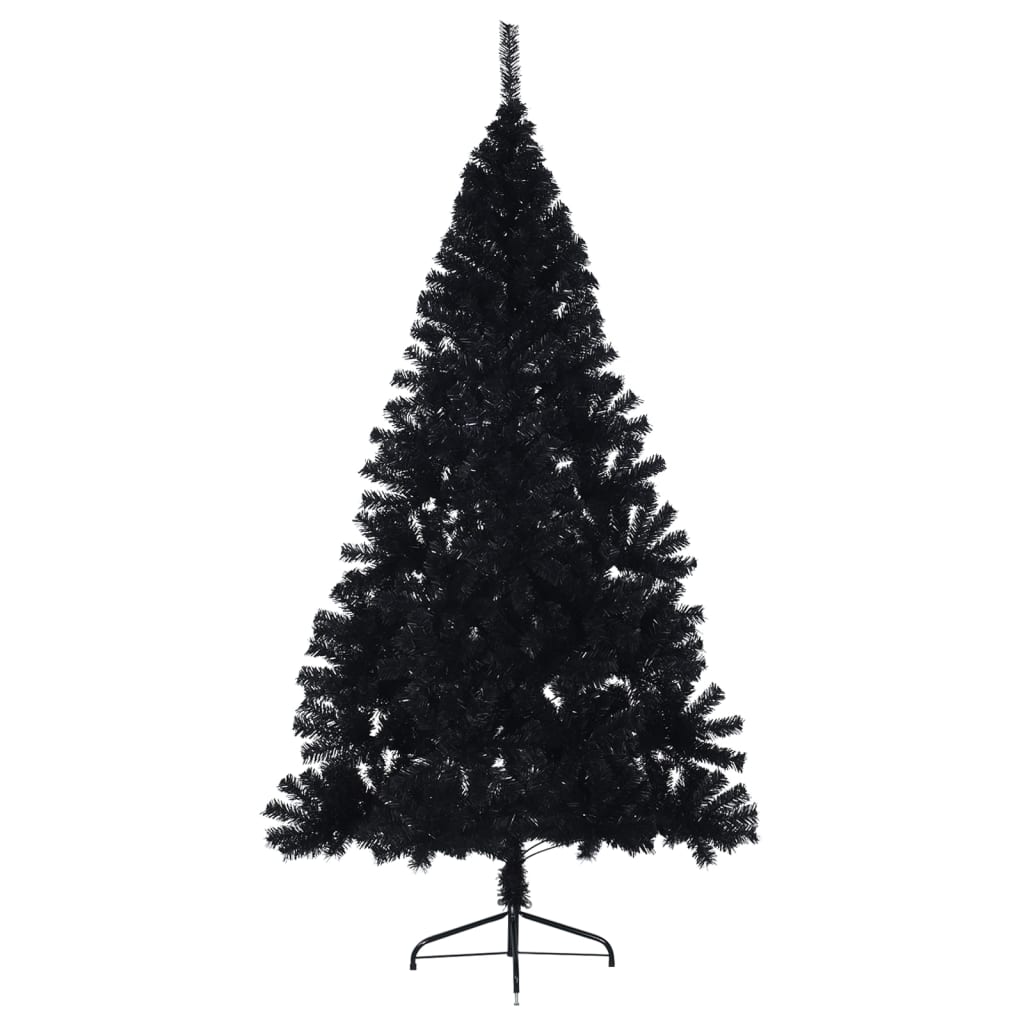 A 7 ft black artificial half Christmas tree with a steel stand.