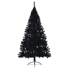 A 7 ft black artificial half Christmas tree with a steel stand.