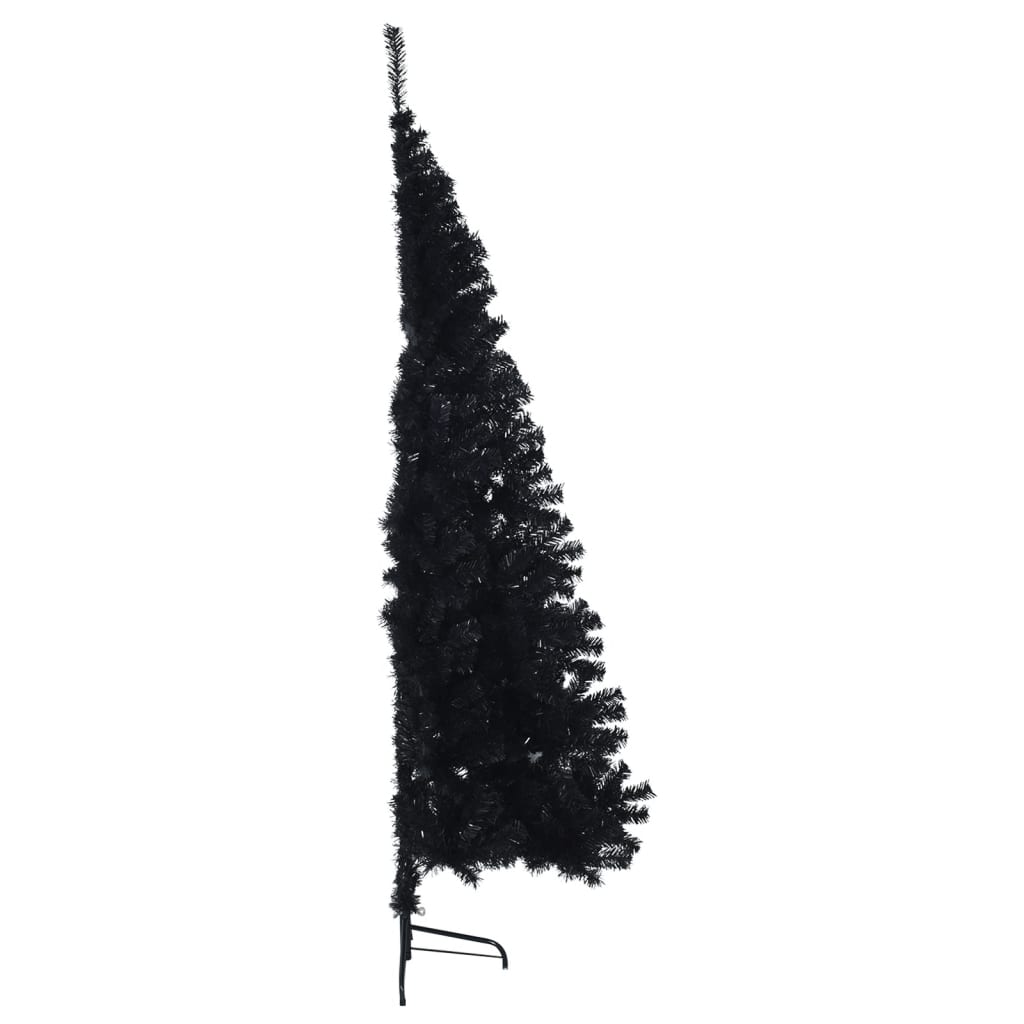 A 7 ft black artificial half Christmas tree with a steel stand.
