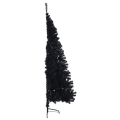 A 7 ft black artificial half Christmas tree with a steel stand.