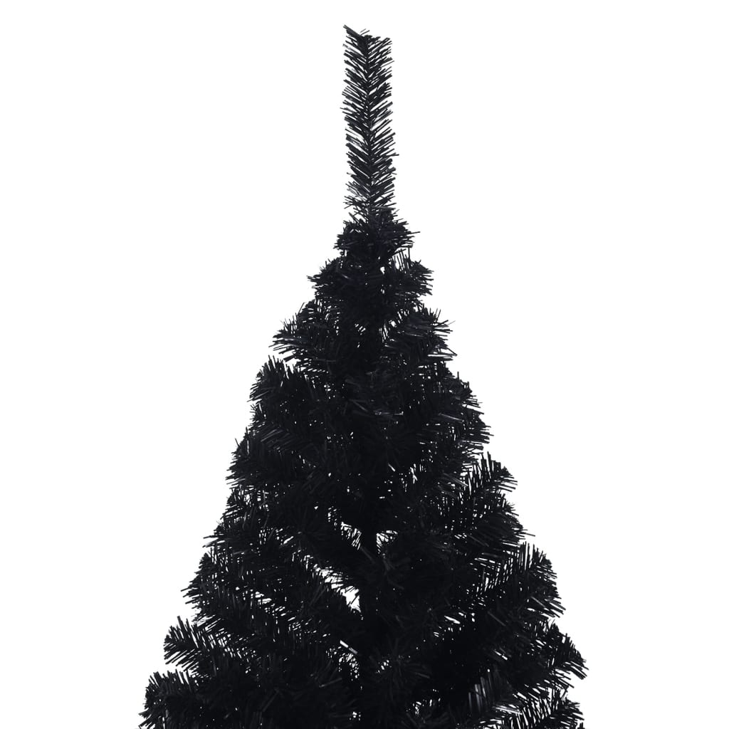 A 7 ft black artificial half Christmas tree with steel stand.