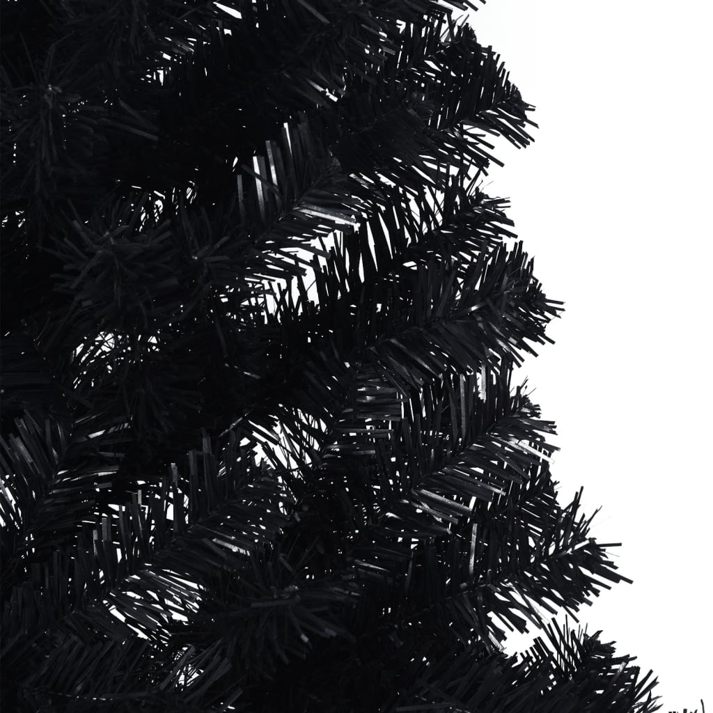 8 ft black artificial half Christmas tree on PVC stand.