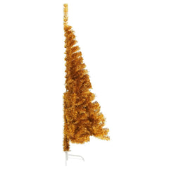 A 6 ft gold artificial half Christmas tree with a stable stand, featuring lush metallic branches.