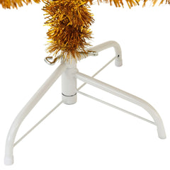 6 ft gold artificial half Christmas tree with white metal stand.
