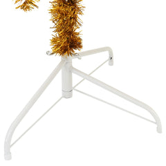 A 7ft gold artificial half Christmas tree with a white metal stand.