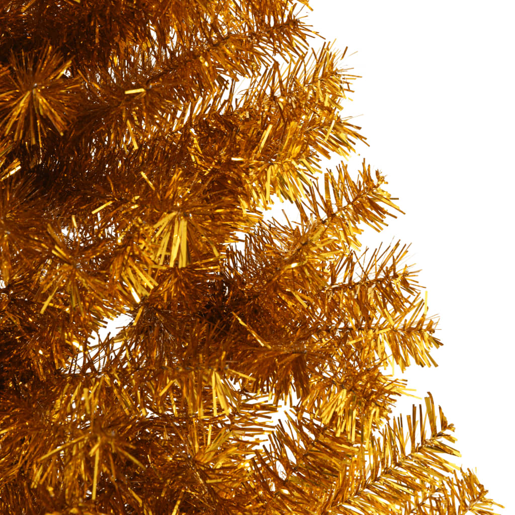 7ft gold artificial half Christmas tree with stand, featuring shimmering branches.