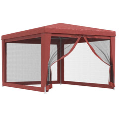 Party Tent with 4 Mesh Sidewalls Red 9.8'x13.1' HDPE
