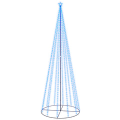A 5x16 ft blue LED Christmas cone tree with 732 lights and a star topper.