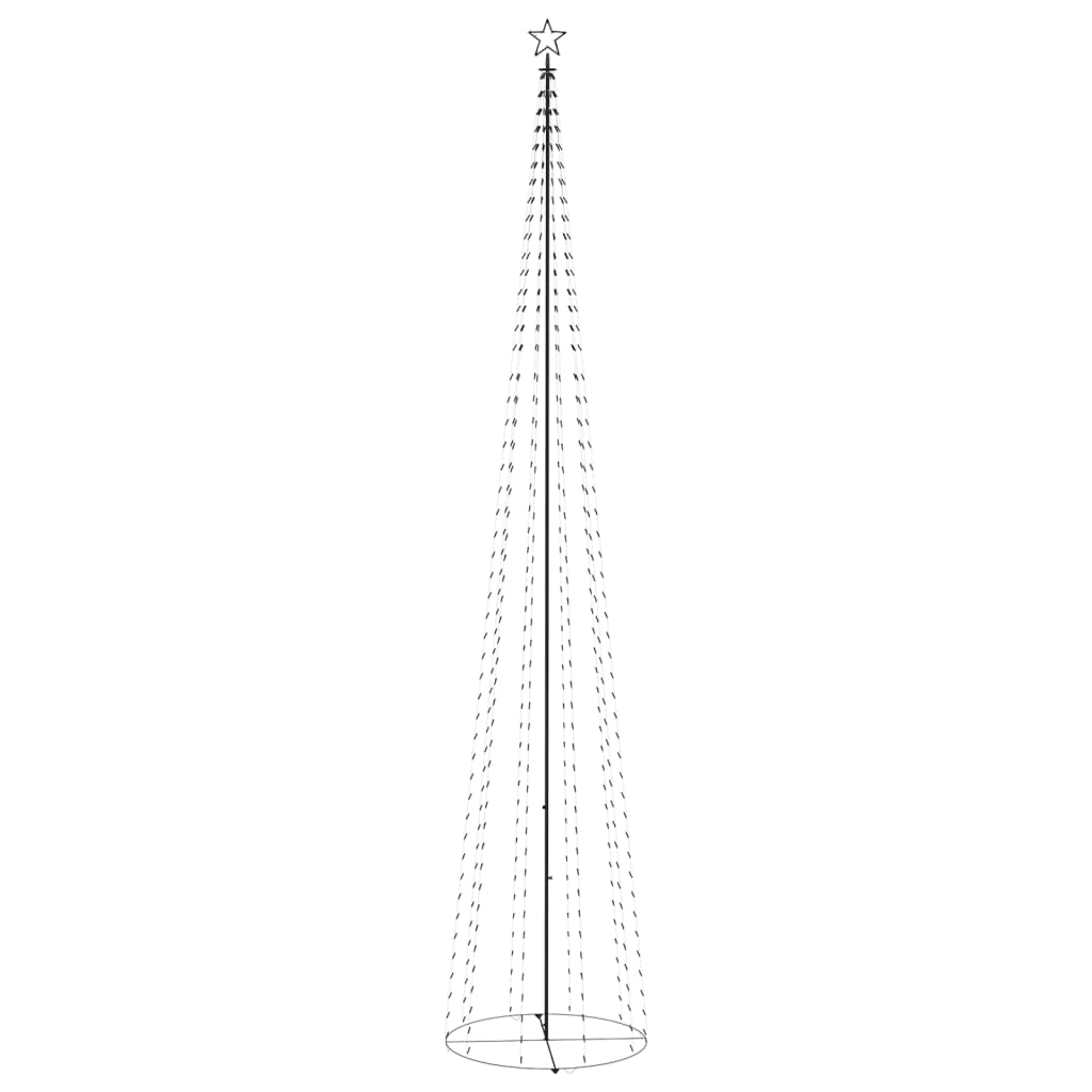 A 5x16 ft blue LED Christmas cone tree with 732 lights on a steel frame.