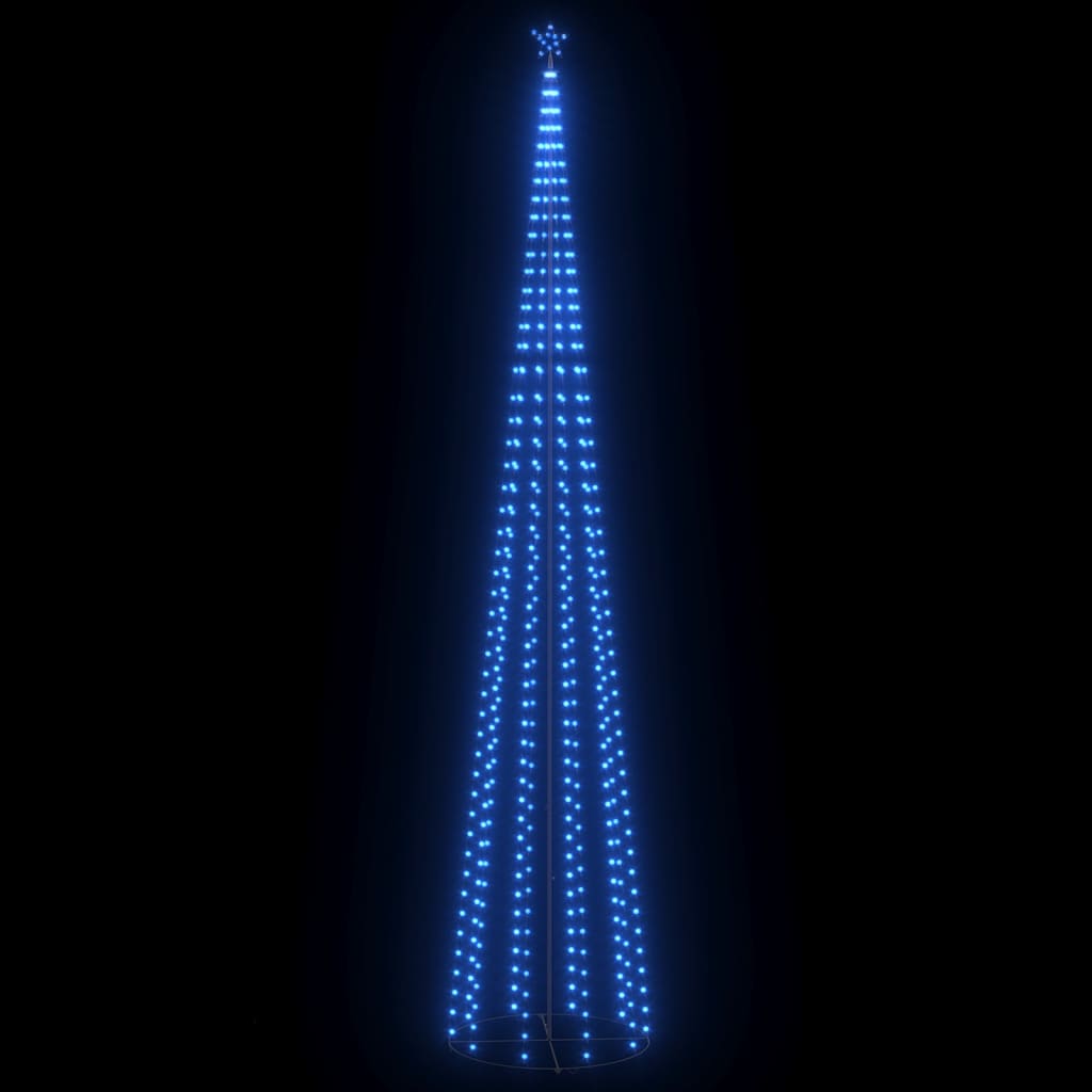 Blue LED Christmas cone tree, 5x16 ft with 732 lights on black background.
