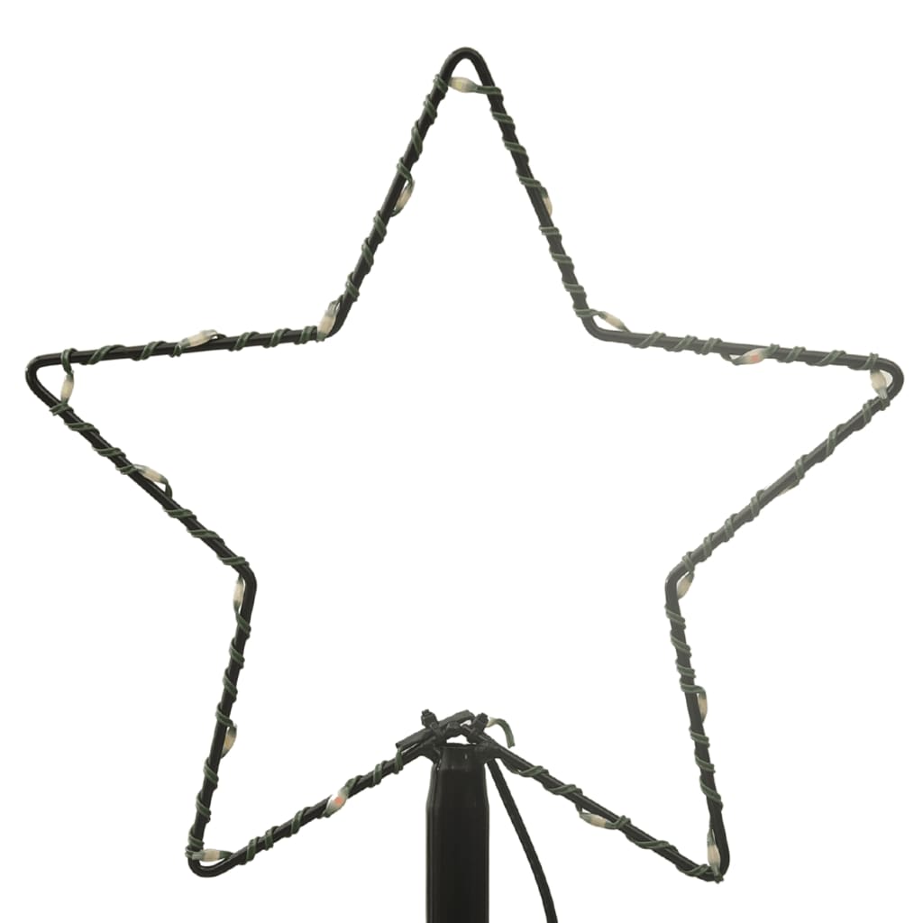 A star-shaped Christmas tree topper with warm white LED lights wrapped in green wire.