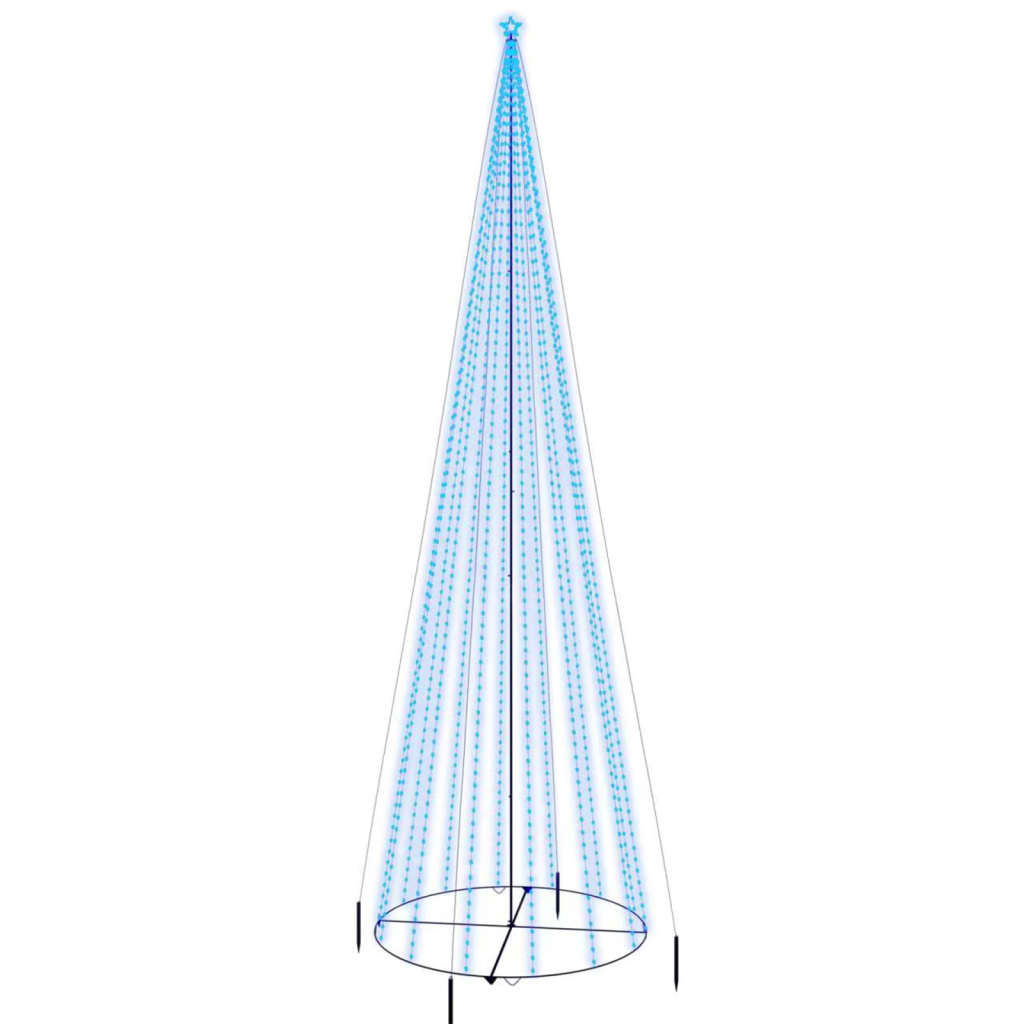 Tall 26-foot blue LED Christmas cone tree with 1134 lights and steel frame.