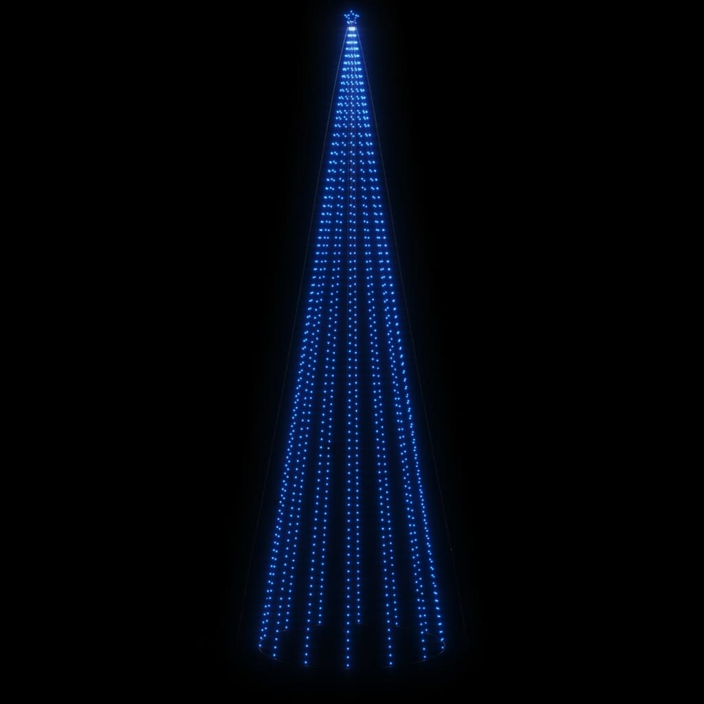 A tall blue LED Christmas cone tree with 1134 lights, measuring 8x26 feet.